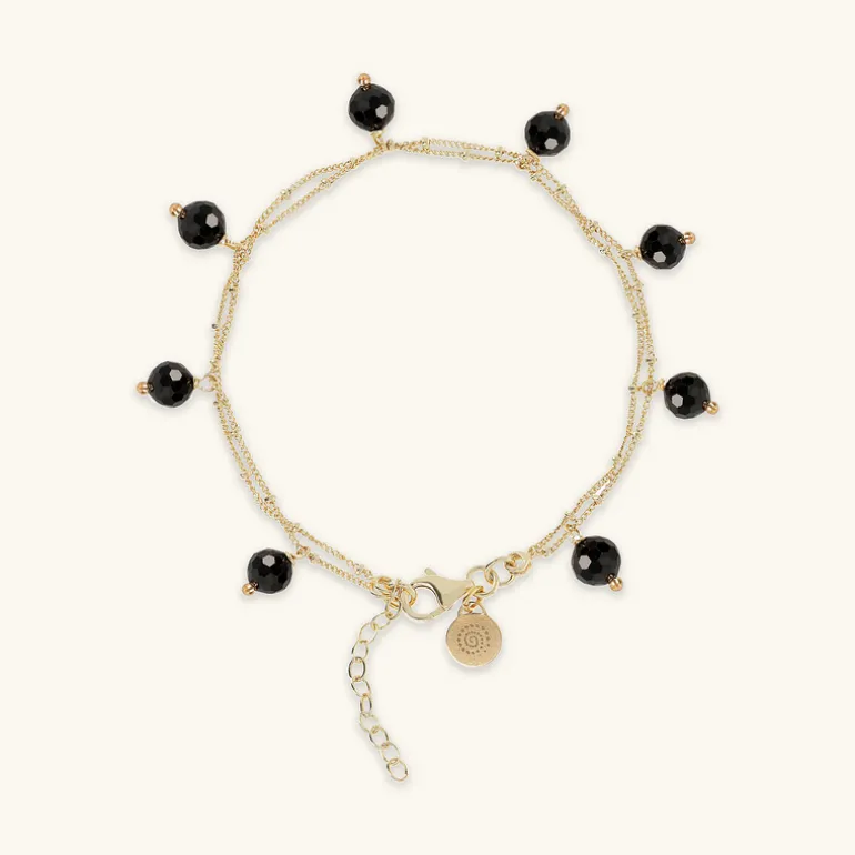 Bracciale Multifilo in Argento 925 Placcato Oro Giallo 18kt con Ciondoli in Pietra Naturale