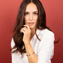 Bracciale Multifilo in Argento 925 Placcato Oro Giallo 18kt con Ciondoli in Pietra Naturale