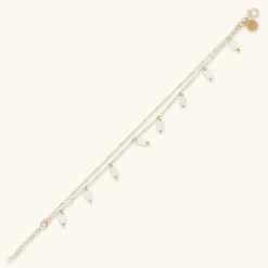 Bracciale Multifilo in Argento 925 Placcato Oro Giallo 18kt con Ciondoli in Pietra Naturale