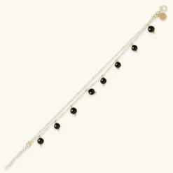 Bracciale Multifilo in Argento 925 Placcato Oro Giallo 18kt con Ciondoli in Pietra Naturale