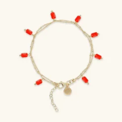 Bracciale Multifilo in Argento 925 Placcato Oro Giallo 18kt con Ciondoli in Pietra Naturale