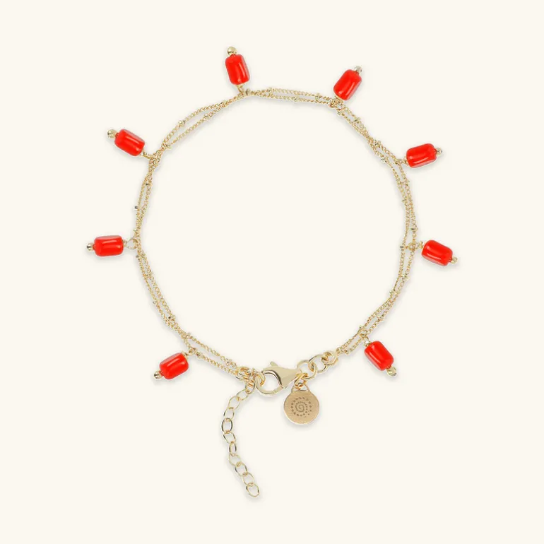 Bracciale Multifilo in Argento 925 Placcato Oro Giallo 18kt con Ciondoli in Pietra Naturale