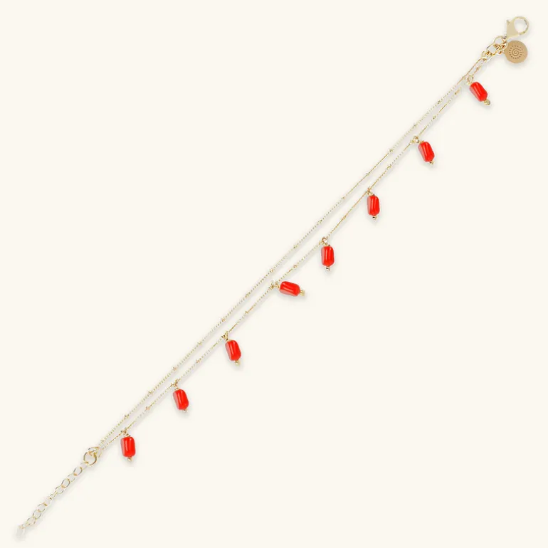 Bracciale Multifilo in Argento 925 Placcato Oro Giallo 18kt con Ciondoli in Pietra Naturale
