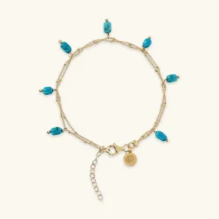 Bracciale Multifilo in Argento 925 Placcato Oro Giallo 18kt con Ciondoli in Pietra Naturale