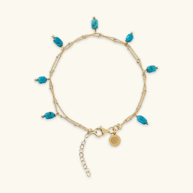 Bracciale Multifilo in Argento 925 Placcato Oro Giallo 18kt con Ciondoli in Pietra Naturale