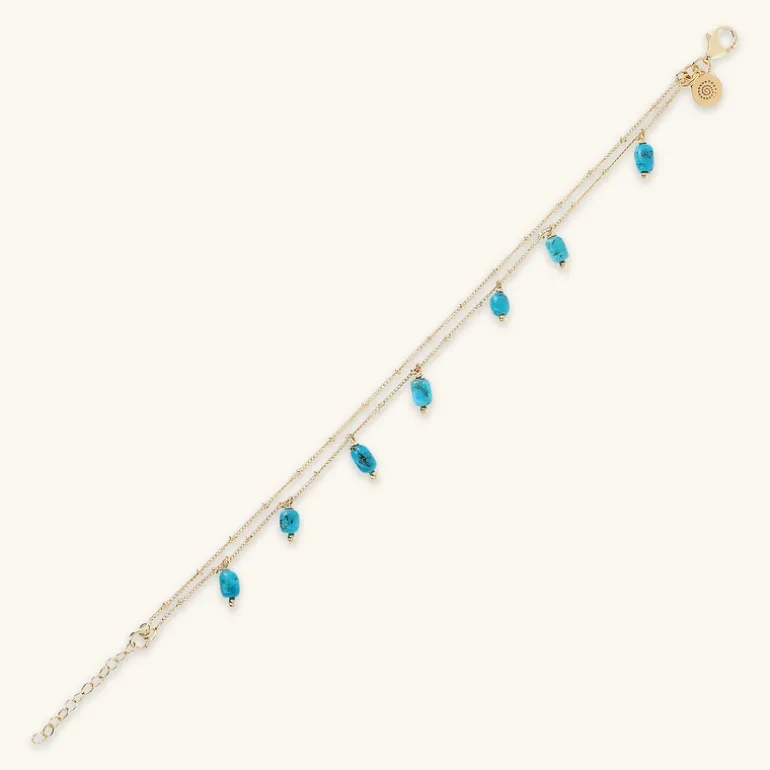Bracciale Multifilo in Argento 925 Placcato Oro Giallo 18kt con Ciondoli in Pietra Naturale
