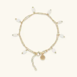 Bracciale Multifilo in Argento 925 Placcato Oro Giallo 18kt con Ciondoli in Pietra Naturale