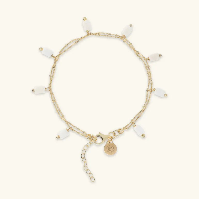 Bracciale Multifilo in Argento 925 Placcato Oro Giallo 18kt con Ciondoli in Pietra Naturale