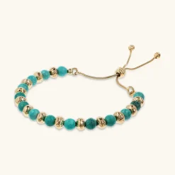 Bracciale Regolabile con Rondelle Martellate e Pietra Naturale Magnesite Sfaccettata