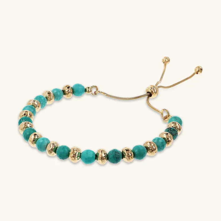 Bracciale Regolabile con Rondelle Martellate e Pietra Naturale Magnesite Sfaccettata