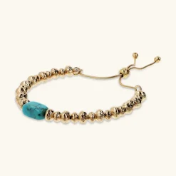 Bracciale Regolabile con Rondelle Martellate e Pietra Naturale Magnesite