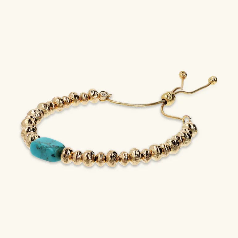 Bracciale Regolabile con Rondelle Martellate e Pietra Naturale Magnesite