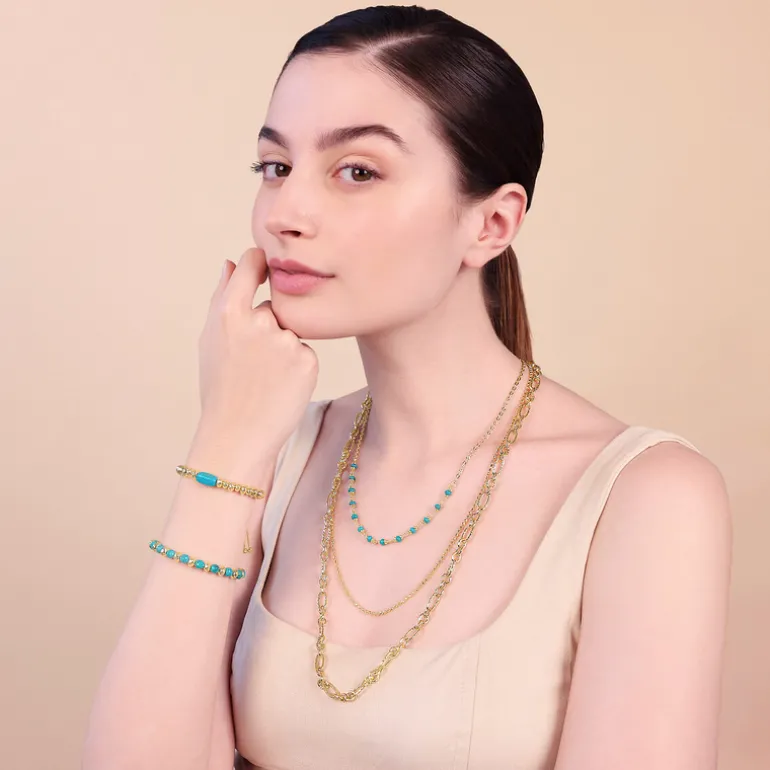 Bracciale Regolabile con Rondelle Martellate e Pietra Naturale Magnesite Sfaccettata