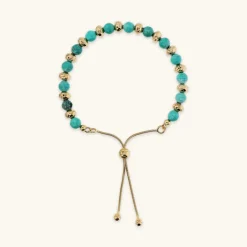 Bracciale Regolabile con Rondelle Martellate e Pietra Naturale Magnesite Sfaccettata