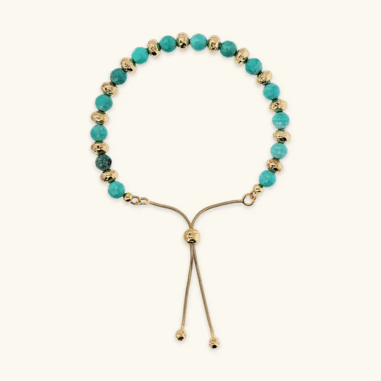 Bracciale Regolabile con Rondelle Martellate e Pietra Naturale Magnesite Sfaccettata