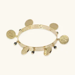 Bracciale Rigido con Pendenti Moneta ed Ematite Grigia