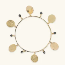 Bracciale Rigido con Pendenti Moneta ed Ematite Grigia