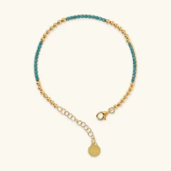 Bracciale Tennis Misto in Argento 925 Placcato Oro Giallo 18kt con Piccole Sfere e Cubic Zirconia