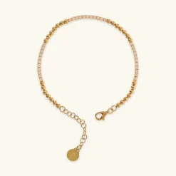 Bracciale Tennis Misto in Argento 925 Placcato Oro Giallo 18kt con Piccole Sfere e Cubic Zirconia
