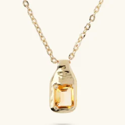 Collana Catena Forzatina con Pendente Martellato e Pietra Naturale