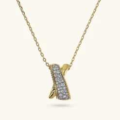 Collana Catena Forzatina con Pendente a Incrocio in Pavé di Cubic Zirconia