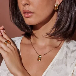 Collana Catena Forzatina con Pendente Martellato e Pietra Naturale