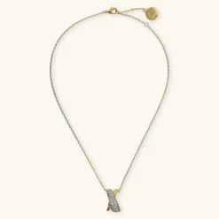 Collana Catena Forzatina con Pendente a Incrocio in Pavé di Cubic Zirconia