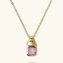 Collana Catena Forzatina con Pendente Martellato e Pietra Naturale