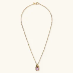Collana Catena Forzatina con Pendente Martellato e Pietra Naturale