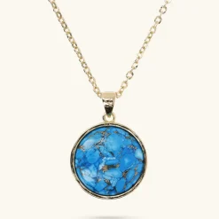 Collana Catena Rolo Diamantata con Pendente Tondo in Pietra Naturale Magnesite