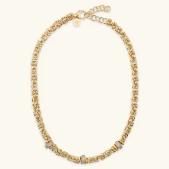 Collana Girocollo Catena Bizantina con Rondelle in Pavé di Cubic Zirconia