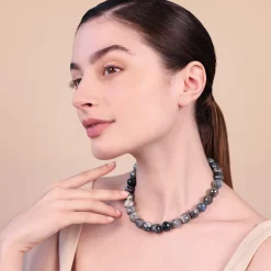 Collana Girocollo con Labradorite Sfaccettata in Argento 925 Placcato Oro Giallo 18kt