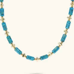 Collana Girocollo con Piccole Sfere Golden e Pietra Naturale Turchese