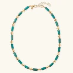 Collana Girocollo con Piccole Sfere Golden e Pietra Naturale Turchese