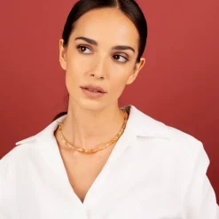 Collana Girocollo con Pietre Naturali Pendente Martellato e Perla Barocca Bianca d'Acqua Dolce Ø 9/10 mm