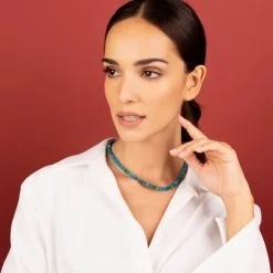 Collana Girocollo con Pietre Naturali Pendente Martellato e Perla Barocca Bianca d'Acqua Dolce Ø 9/10 mm