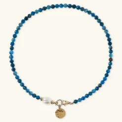 Collana Girocollo con Pietre Naturali Pendente Martellato e Perla Barocca Bianca d'Acqua Dolce Ø 9/10 mm
