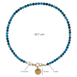 Collana Girocollo con Pietre Naturali Pendente Martellato e Perla Barocca Bianca d'Acqua Dolce Ø 9/10 mm