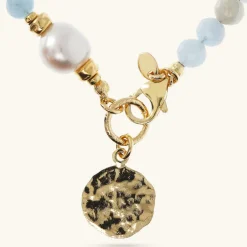 Collana Girocollo con Pietre Naturali Pendente Martellato e Perla Barocca Bianca d'Acqua Dolce Ø 9/10 mm