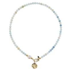 Collana Girocollo con Pietre Naturali Pendente Martellato e Perla Barocca Bianca d'Acqua Dolce Ø 9/10 mm