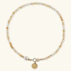Collana Girocollo con Pietre Naturali Pendente Martellato e Perla Barocca Bianca d'Acqua Dolce Ø 9/10 mm