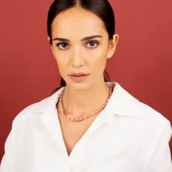 Collana Girocollo con Pietre Naturali Pendente Martellato e Perla Barocca Bianca d'Acqua Dolce Ø 9/10 mm