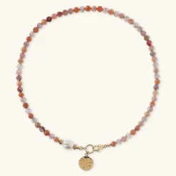 Collana Girocollo con Pietre Naturali Pendente Martellato e Perla Barocca Bianca d'Acqua Dolce Ø 9/10 mm