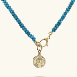 Collana Girocollo con Rondelle in Pietra Naturale e Ciondolo Moneta