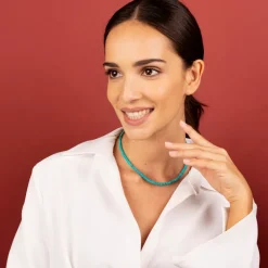 Collana Girocollo con Rondelle in Pietra Naturale e Ciondolo Moneta