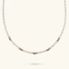 Collana Girocollo in Argento 925 placcato Oro Giallo 18kt con Sfere Golden e Perle a Chicco d'Acqua Dolce