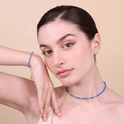 Collana Girocollo in Argento 925 placcato Oro Giallo 18kt con Sfere Golden e Pietra Naturale Quarzite