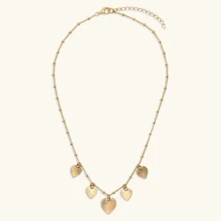 Collana Girocollo in Argento 925 placcata Oro Giallo 18Kt con Ciondoli Cuore Texture Rigata