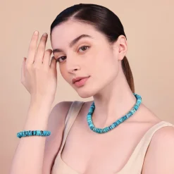 Collana Girocollo in Argento 925 Placcata Oro Giallo 18kt con Rondelle in Pietra Naturale