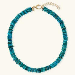 Collana Girocollo in Argento 925 Placcata Oro Giallo 18kt con Rondelle in Pietra Naturale